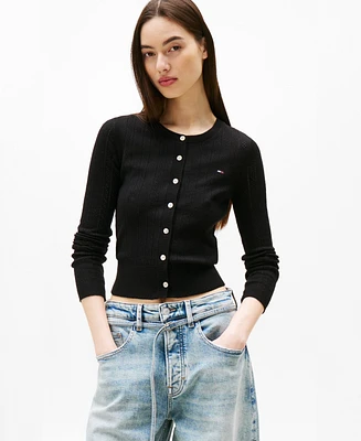 Tommy Jeans Women's Pointelle-Pattern Crewneck Cardigan