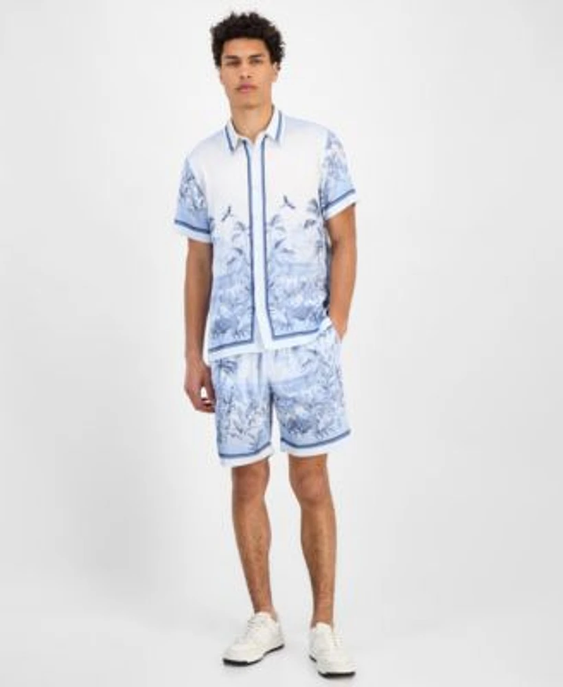 Guess Mens Short Sleeve Jungle Shirt Big Cat Shorts
