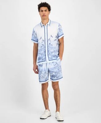 Guess Mens Short Sleeve Jungle Shirt Big Cat Shorts