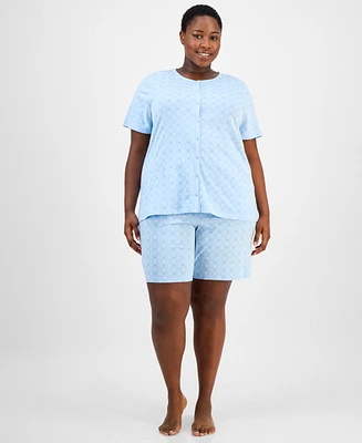 Charter Club Plus Cotton Floral Bermuda Pajamas Set, Created for Macy's