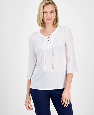 Jm Collection Women's Split-Lace-Up-Neck Blouse, Exclusively at Macy's