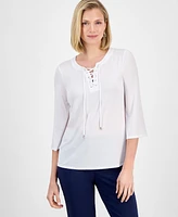 Jm Collection Women's Split-Lace-Up-Neck Blouse, Exclusively at Macy's