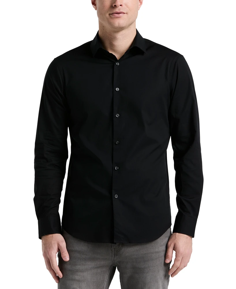 Perry Ellis Men's Slim Fit Long Sleeve Button-Front Dobby Cotton Shirt