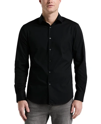 Perry Ellis Men's Slim Fit Long Sleeve Button-Front Dobby Cotton Shirt