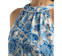Bcx Juniors' Floral-Print Smocked-Hem Halter Top