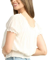 Bcx Juniors' Smocked-Hem Bubble-Sleeve Peasant Top