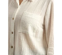 Bcx Juniors' Lace-Trim Button-Front 3/4-Sleeve Top