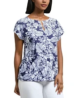 Jones New York Women's Leaf-Print Extended-Shoulder Top