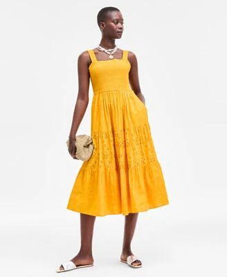 On 34th Womens Cotton Smocked Sleeveless Midi Dress Crochet Bag Layered Pendant Necklace Stretch Bracelet Exclusively At Macys