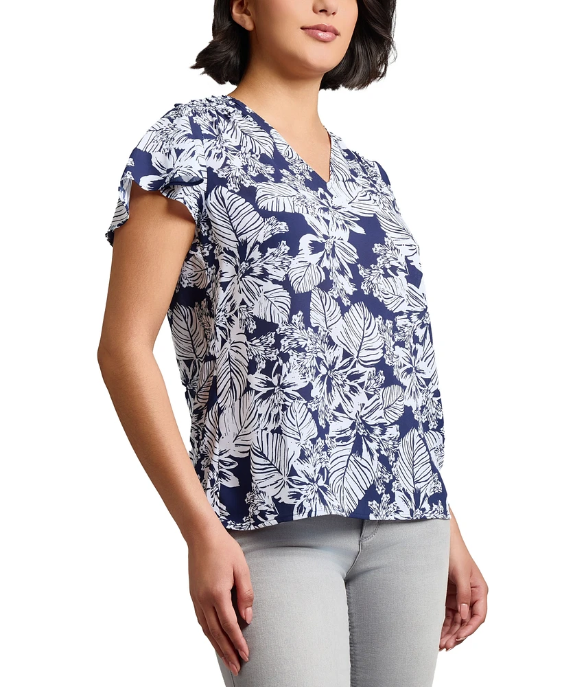 Jones New York Women's Floral-Print Flutter-Sleeve Top