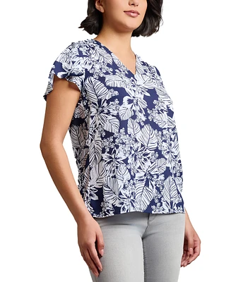 Jones New York Women's Floral-Print Flutter-Sleeve Top