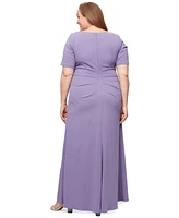 Alex Evenings Plus Scuba Crepe Square-Neck Gown