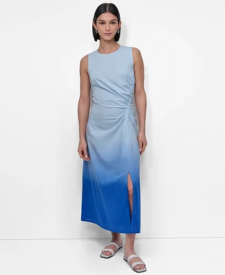 Dkny Women's Dip-Dyed Side-Ruched Sleeveless Dress