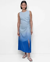 Dkny Women's Dip-Dyed Side-Ruched Sleeveless Dress