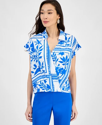 I.n.c. International Concepts Women's Printed Short-Sleeve Surplice Blouse, Exclusively at Macy's
