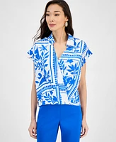 I.n.c. International Concepts Women's Printed Short-Sleeve Surplice Blouse, Exclusively at Macy's