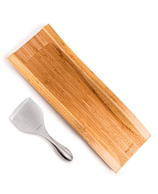 BergHOFF Aaron Probyn 2-Piece Cheese Knife and Bamboo Wavy Cutting Board Set