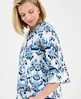 Jm Collection Women's Printed Jacquard 3/4-Sleeve Top, Exclusively at Macy's