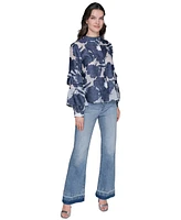 Karl Lagerfeld Paris Women's Floral-Printed Ruffle-Sleeve Top