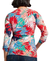 Jones New York Women's Printed Faux-Wrap Tie-Waist Top