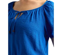 Bcx Juniors' Smocked-Hem Bubble-Sleeve Peasant Top