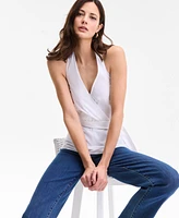 I.n.c. International Concepts Women's Cotton Belted Surplice Top, Exclusively at Macy's