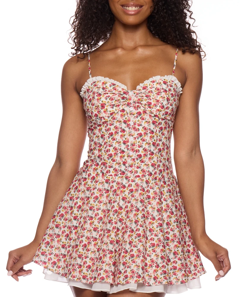 B Darlin Juniors' Floral-Print Ruffled Mini Dress