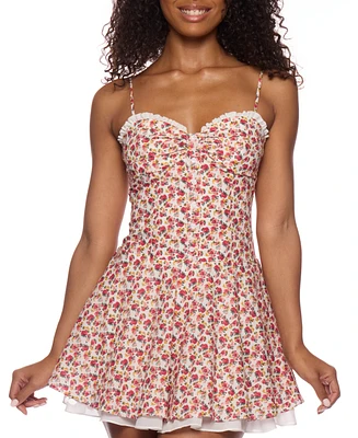 B Darlin Juniors' Floral-Print Ruffled Mini Dress