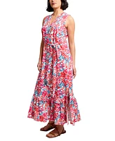 Jones New York Women's Printed Tie-Waist Tiered Maxi Dress
