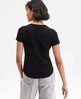On 34th Women's Roll Cuff Rib-Knit Henley T-Shirt, Exclusively at Macy's
