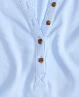 On 34th Women's Roll Cuff Rib-Knit Henley T-Shirt, Exclusively at Macy's