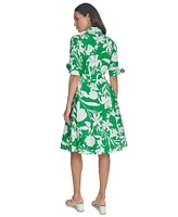 Calvin Klein Women's Cotton Floral-Print Belted Shirtdress