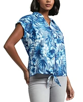 Jones New York Women's Printed Tie-Waist Cap-Sleeve Shirt