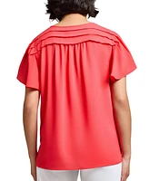 Jones New York Women's Jasper Tie-Neck Pleated-Shoulder Top