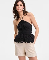 I.n.c. International Concepts Women's Cotton Scalloped Eyelet Halter Top, Exclusively at Macy's