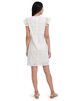 London Times Petite Cotton Eyelet-Embroidered Mini Dress
