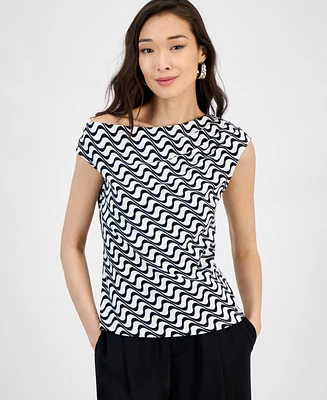I.n.c. International Concepts Women's Cotton Extended-Shoulder Cowlneck Top, Exclusively at Macy's