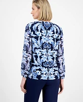 Jm Collection Women's Printed Tie-Neck Long-Sleeve Blouse, Exclusively at Macy's