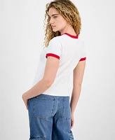 Rebellious One Juniors' Contrast-Trim Motorcycle Top