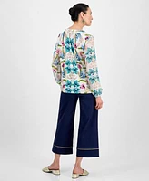 Jm Collection Womens Printed Top Cropped Wide Leg Pants Exclusively At Macys
