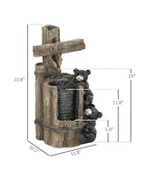 Outsunny 3-Tier 22.8" Outdoor Waterfall Fountain with Led Lights, Pump