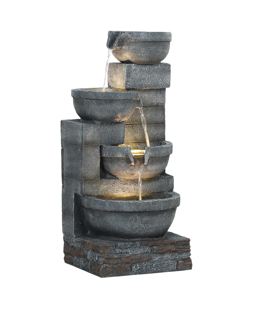 Outsunny Outdoor Water Fountain with Lights, Outdoor Waterfall,