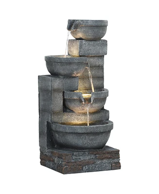 Outsunny Outdoor Water Fountain with Lights, Outdoor Waterfall,