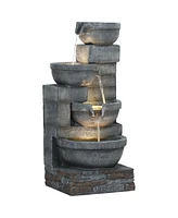 Outsunny Outdoor Water Fountain with Lights, Outdoor Waterfall,
