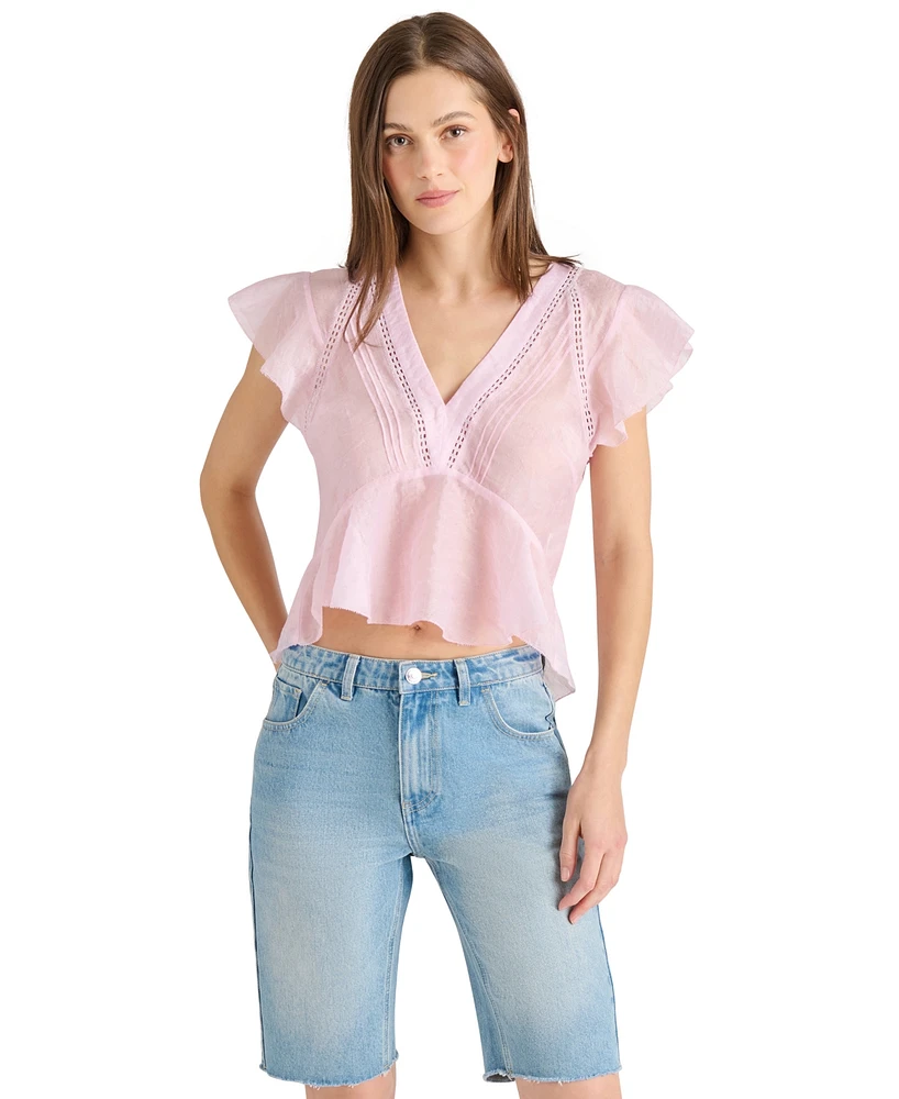 Steve Madden Women's Leyla V-Neck Flutter-Sleeve Top