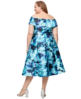 Alex Evenings Plus Printed Off-The-Shoulder A-Line Midi Dress
