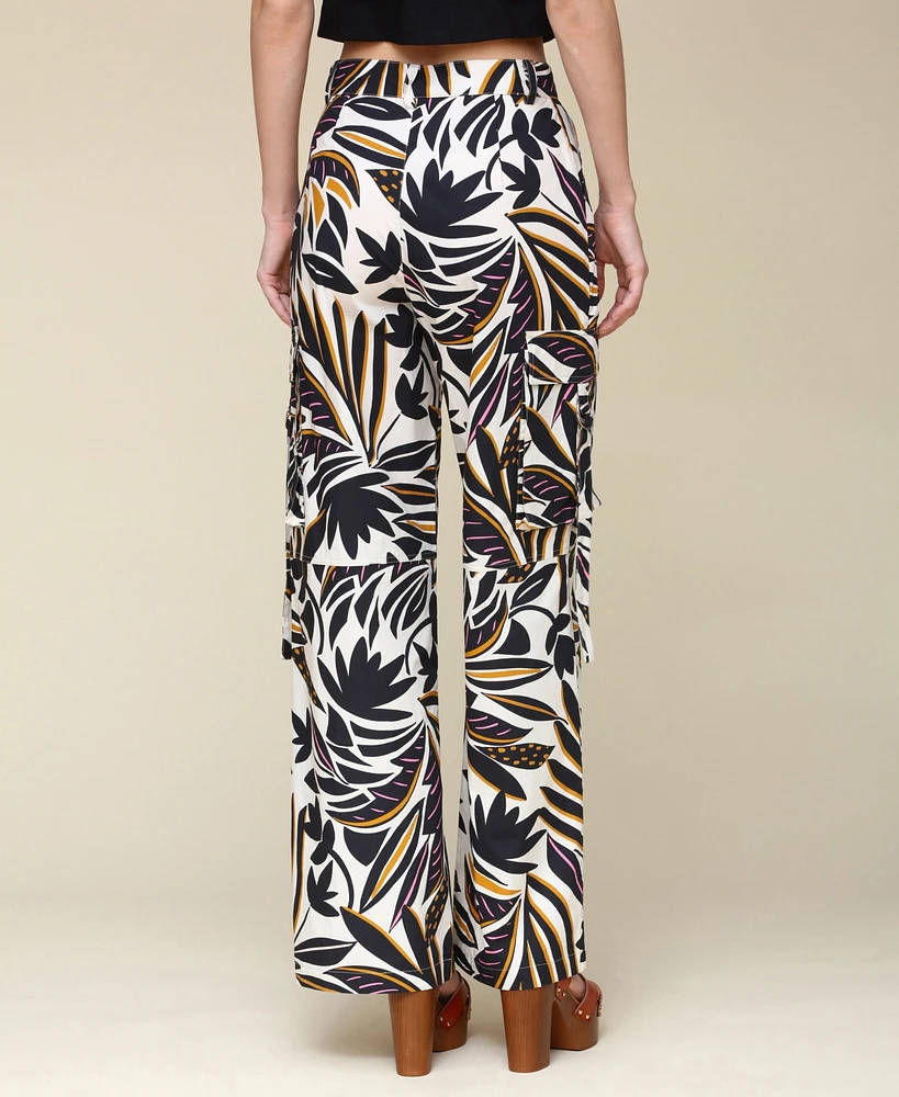 Avec Les Filles Women's Printed Linen-Blend Cargo Pants