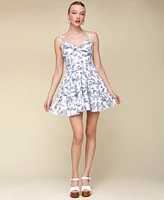 Avec Les Filles Women's Toile-Print Linen-Blend Tiered Fit & Flare Dress