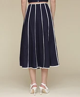 Avec Les Filles Women's Contrast-Trim Linen-Blend Midi Skirt