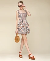 Avec Les Filles Women's Printed Linen-Blend Bow-Strap Mini Dress